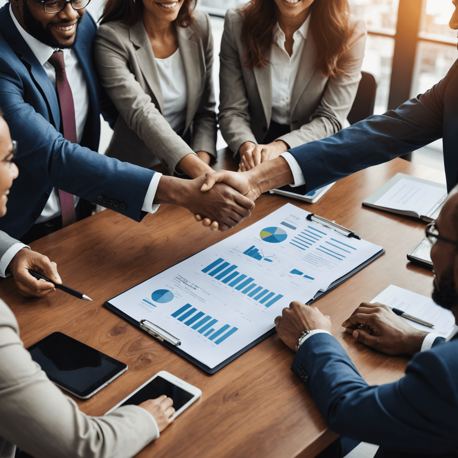 Diverse team of financial advisors shaking hands